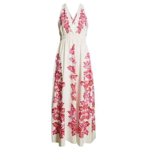 Farm Rio Flowerful Birds Off White Midi Dress Size Large - Picture 2 of 9